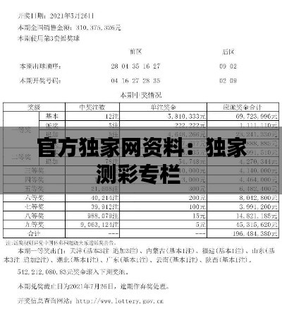 官方独家网资料：独家测彩专栏 