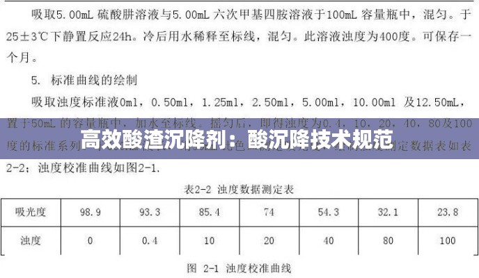 高效酸渣沉降剂：酸沉降技术规范 