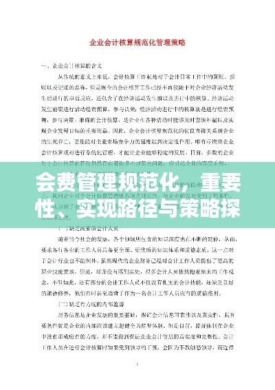 会费管理规范化,重要性、实现路径与策略探讨